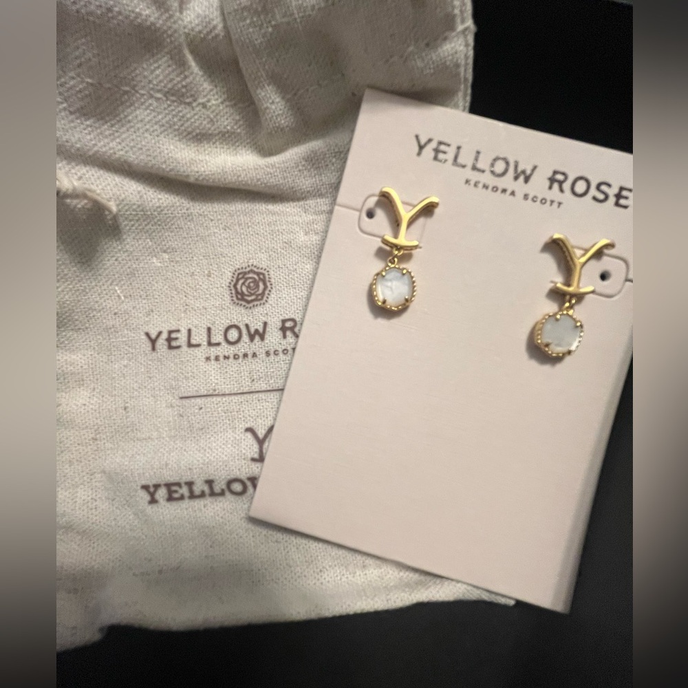 NWT KENDRA SCOTT Gold Plated Dutton Mother Of Pearl Drop Earrings - Picture 6 of 8